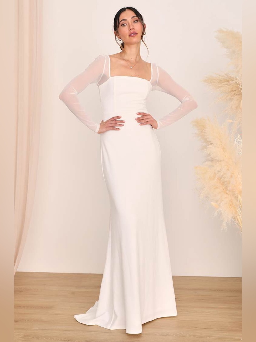 Lulus Lovingly Yours White Mesh Long Sleeve Maxi Dress. L. NWT.